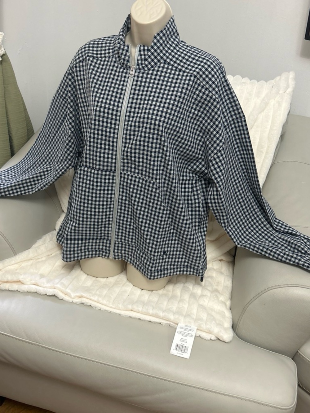 adidas Black & White Gingham Zip-Up Jacket